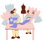 Two people sewing