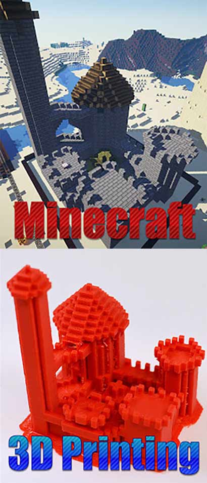 Minecraft building and 3d printed rendition